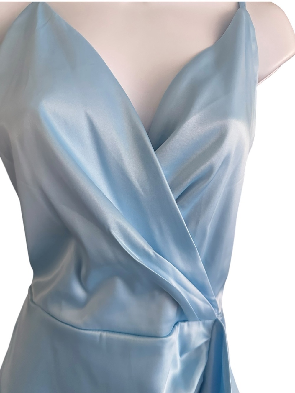 Light Blue Satin Ruffle High-Low Dress - Picture 6 of 10